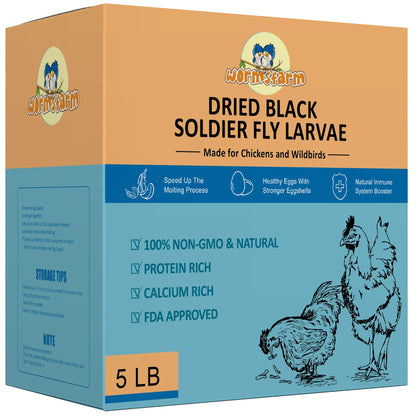WormsFarm 5LB Dried Black Soldier Fly Larvae Treat for Chicken More Calcium Than Mealworms,for Laying Hen,Wild Birds (5 Pound)