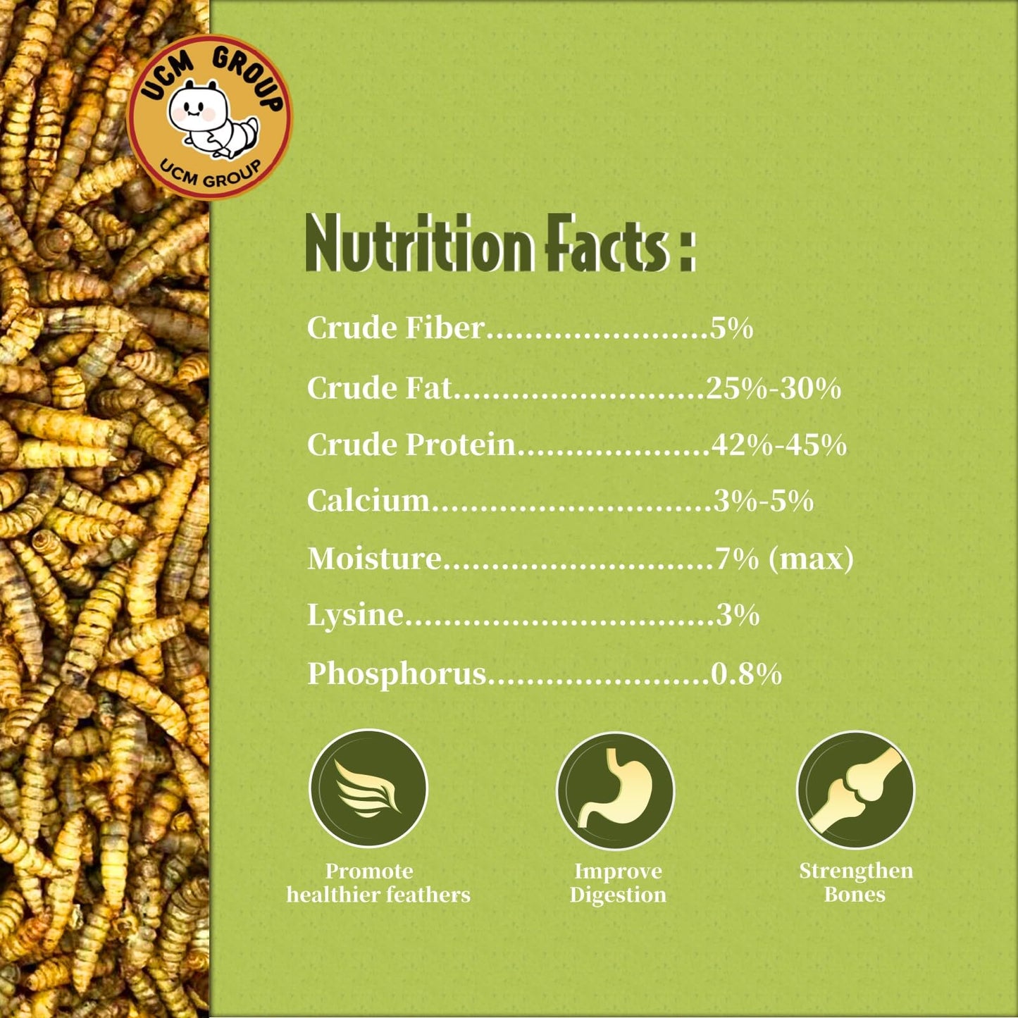 UCM Group 5LB Dried Black Soldier Fly Larvae for Chicken, Poultry, Wild Birds,No Additives, 100% Natural Non-GMO, More Calcium Chicken Treats Than Mealworms