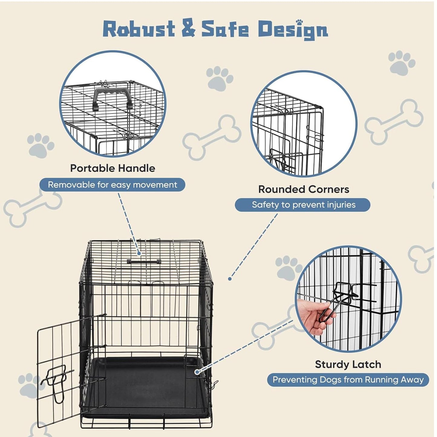 DUMOS Dog Crate, 30 Inch Medium Size Single Door Dog Cage with Plastic Leak-Proof Pan Tray, Folding Small Metal Wire Pet Kennel for Indoor, Outdoor, Travel