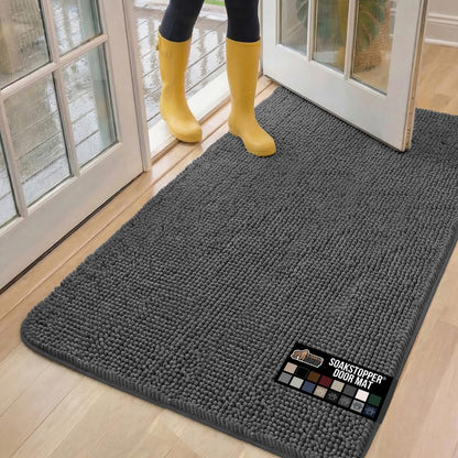 GORILLA GRIP SoakSTOPPER Dog Door Mat, 60x36 Machine Washable Rug Absorbent Doormat Captures Moisture Mud Dirt, Quick Dry Soft Chenille Entryway Rugs Indoor Entrance Mats for Dog Paws, Charcoal