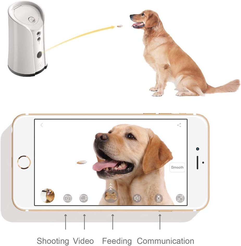 SKYMEE Dog Camera Treat Dispenser,Wifi Full HD Pet Camera with Two-Way Audio and Night Vision,Compatible with Alexa (2.4G Wifi ONLY) (Petalk AI)