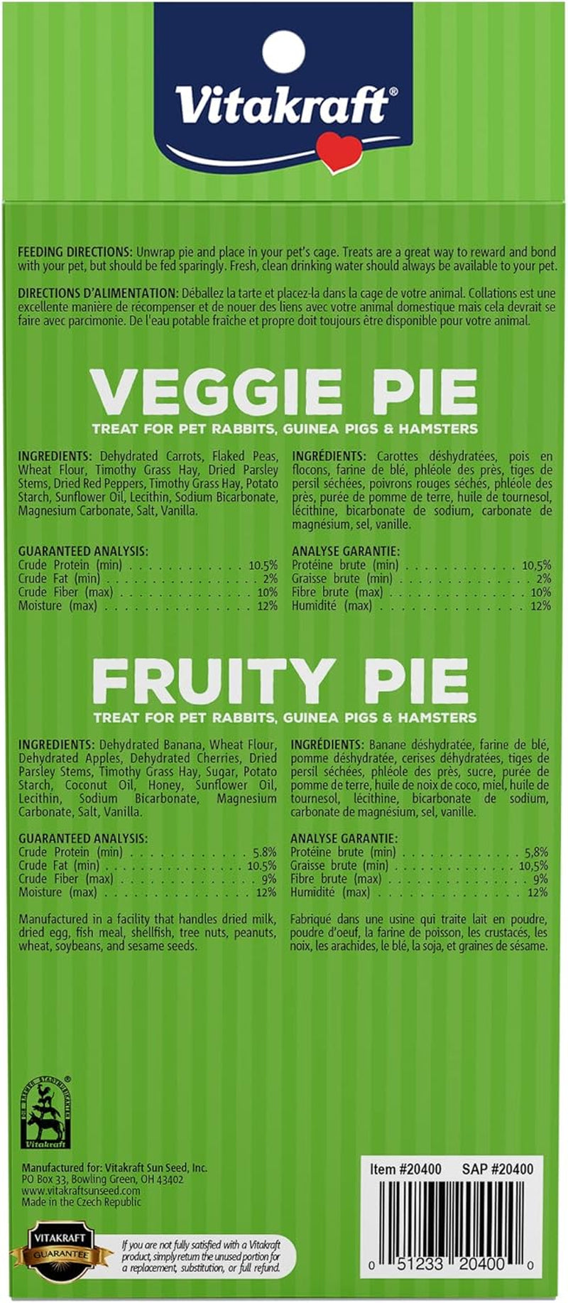 Vitakraft Veggie & Fruity Pie Treat for Pet Rabbits, Guinea Pigs, and Hamsters, 2 Pies,brown,24" x 50", 1.27 Ounce (Pack of 1)