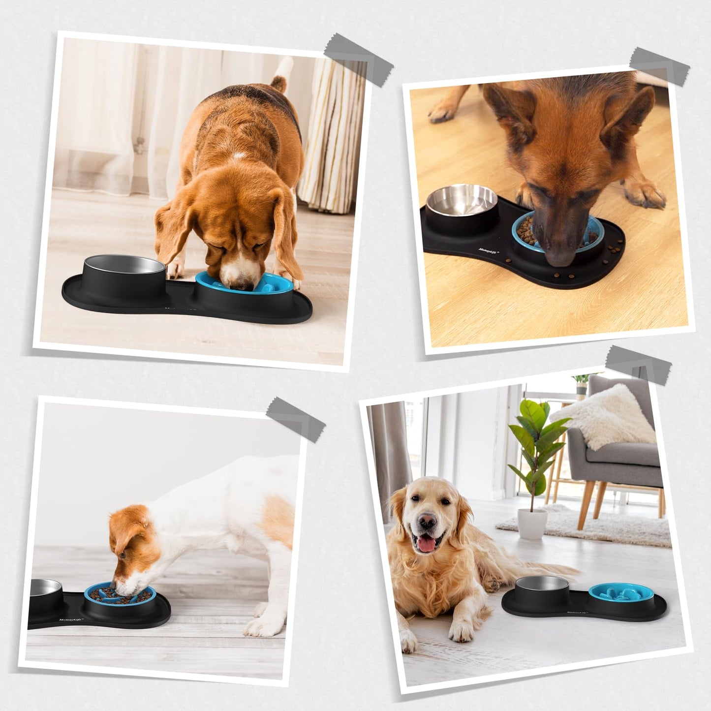 MateeyLife Dog Food and Water Bowl Set 3 in 1, Slow Feeder Dog Bowls & Stainless Steel Water Bowl with Non-Spill Silicone Mat, Cat and Puppy Bowls Pet Dishes for Small Medium Large Breed Anti-Choking