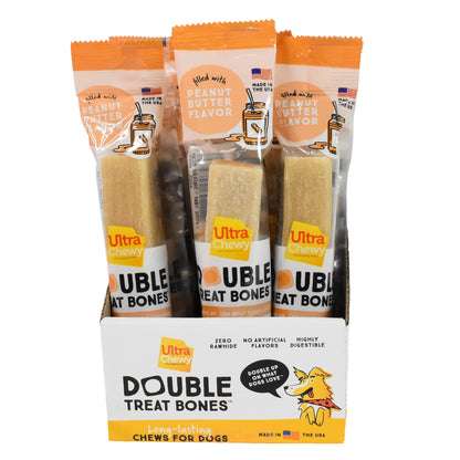 Ultra Chewy Peanut Butter Double Treat Bones: Long-Lasting Dog Treats Made in USA for Large and Small Breeds, Highly Digestible, Ideal for Aggressive Chewers (12 Count)