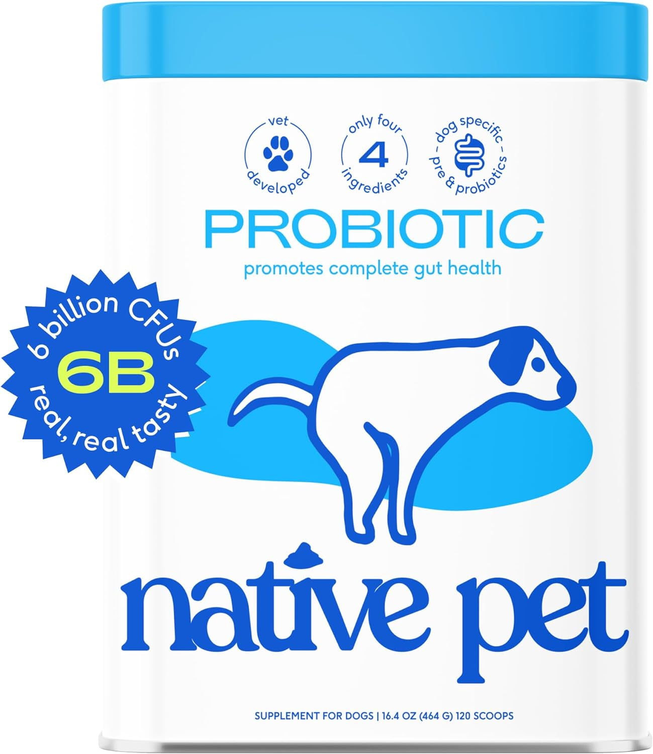 Native Pet Probiotic for Dogs - Vet Created Powder Digestive Issues Dog + Prebiotic Bone Broth 232 Gram 6 Billion CFU- Probiotics Love! (16.4 Oz)