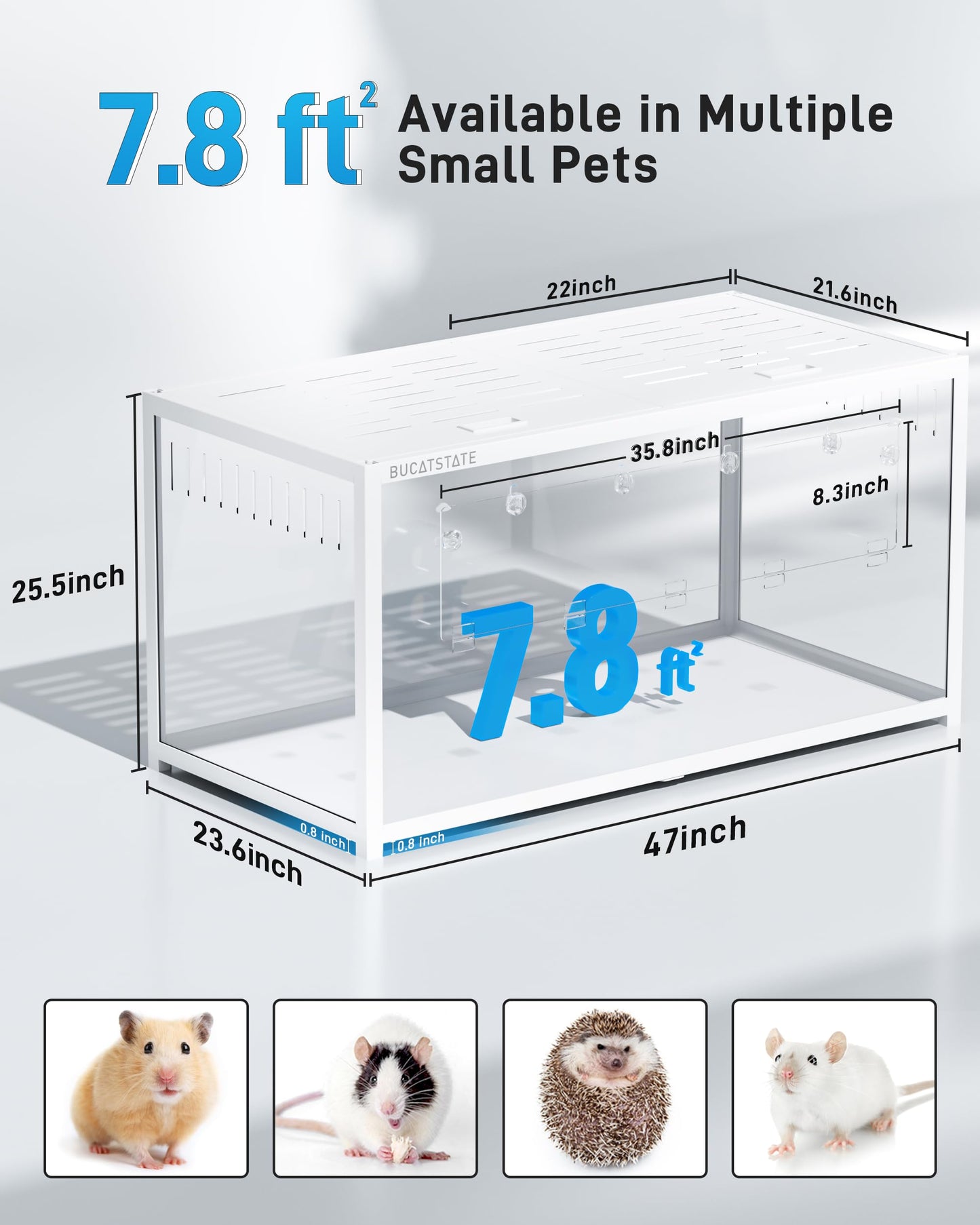 BUCATSTATE Hamster Cage 3.0: Metal Large Rat Cage Stackable with Top Access Easy Assemble 47L x 23.6W x 25.5H Inches Dwarf Syrian Hamster Tank for Gerbil Mouse (7.8 ft², White)