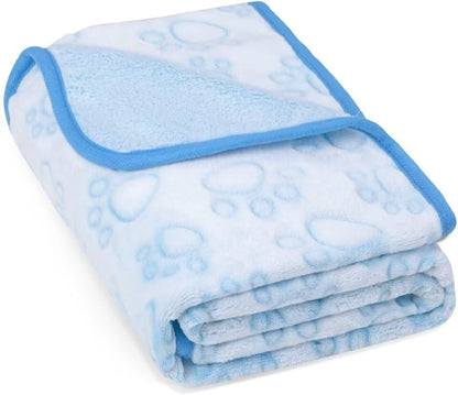 Stuffed Premium Soft Dog Blanket, Blue Flannel Fleece Blanket for Small Medium Dogs, Pet Puppy Blankets Gift for Kitten Cat, Cute Paw Print Blanket for Bed Cover, Couch, Crate