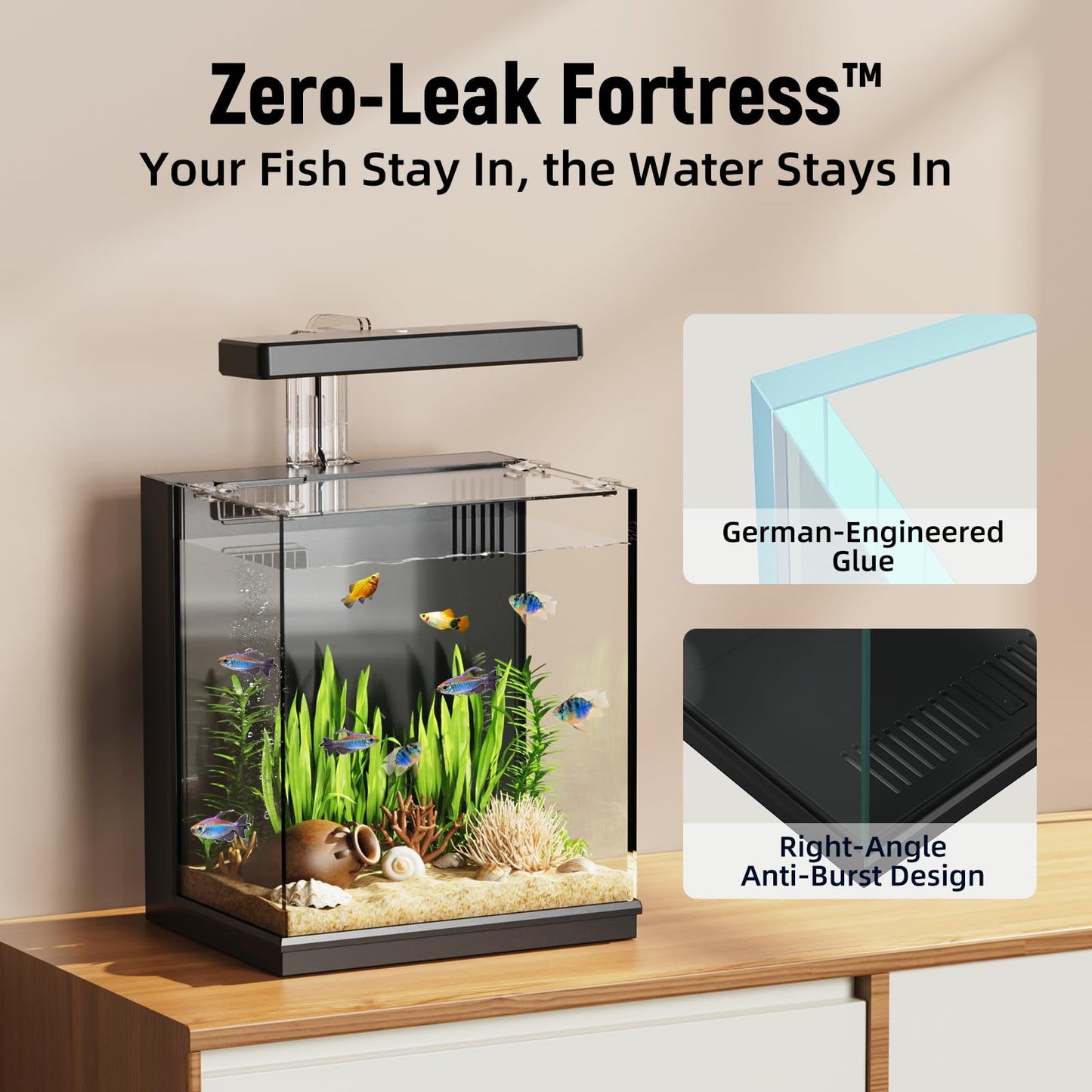 AQUASMITH Beta Fish Tank, 2 Gallon Betta Fish Aquariums with Filter & Light, for Men, Fish Tanks for Kids & Starter, Black