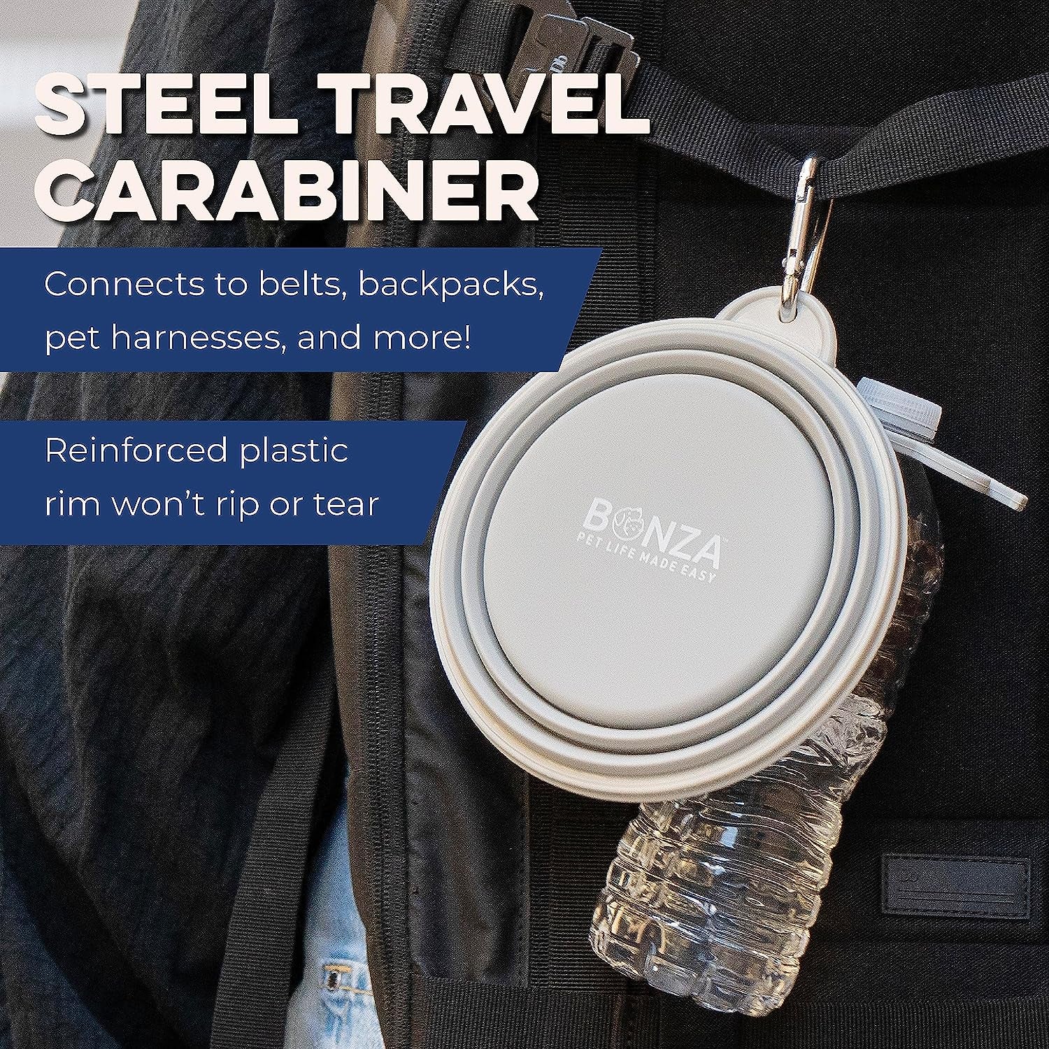 Large Collapsible Dog Bowl 1000 Ml, Sturdy Reinforced Rim, Includes Carabiner & Water Bottle Holder Keychain