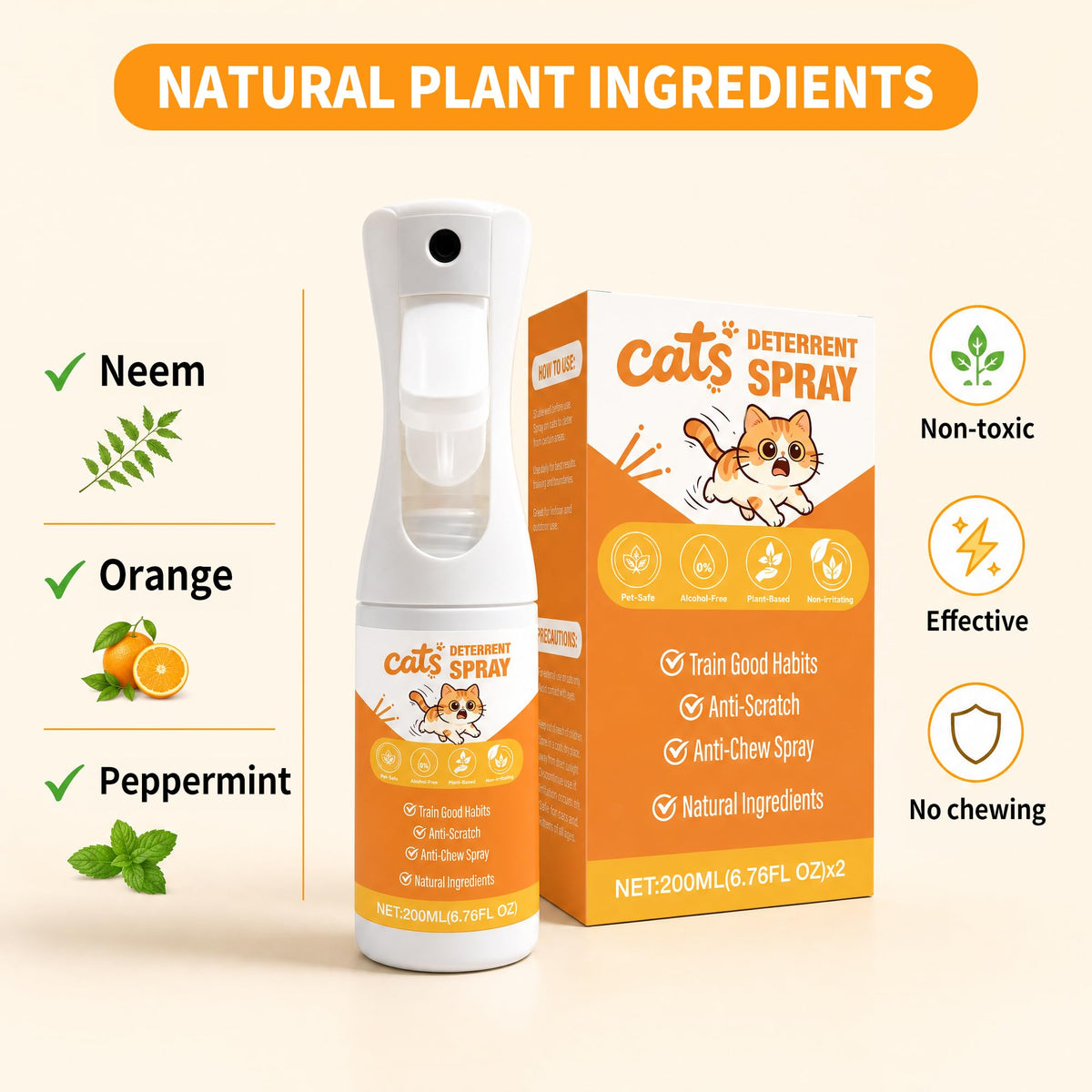LHNVXF Cat Deterrent Spray (2 Pack), Natural Non-Toxic cat Repellent Spray for Furniture, 7 FL oz Discourages Destructive Scratching