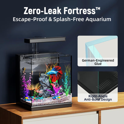 Betta Fish Tank, 2 Gallon All-in-One Aquarium Kit with Filtration & LED Light, Self-Cleaning Aquarium for Beginners, Kids, Gifts for Men，Teen Boys