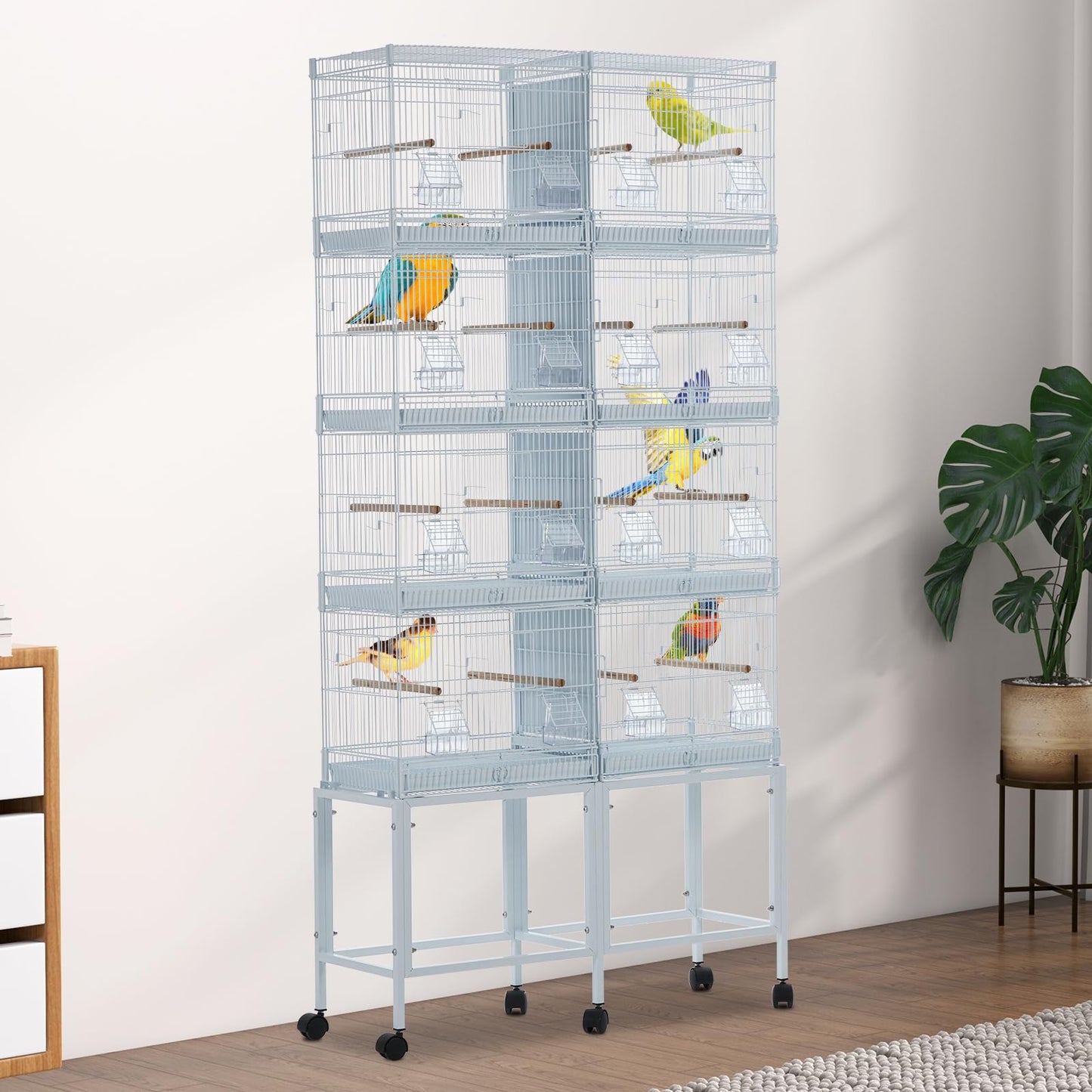 Garvee Lot-4 Breeding Bird Cage, Parrot Cage, Stackable Center Divided Breeder, Seperate Removable Tray, Removable Divider, Lockable Caster, for Birds and Finch