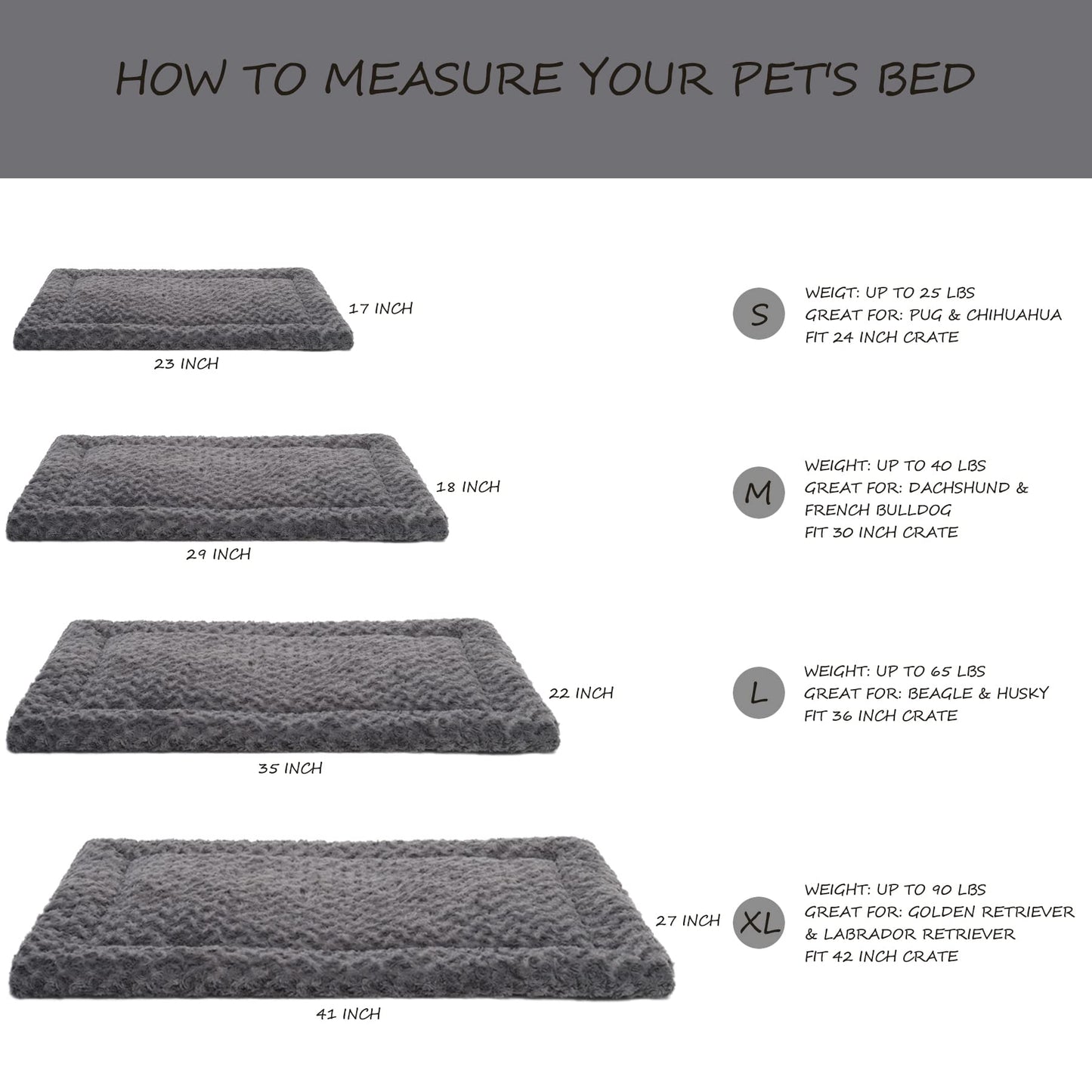 Washable Dog Bed Mat Ultra Soft Dog Crate Pad Comfy Fluffy Pet Kennel Beds Sleeping Mattress for Large Jumbo Medium Small Dogs, 35 x 22 Inch, Gray