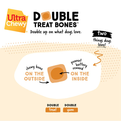 Ultra Chewy Peanut Butter Double Treat Bones: Long-Lasting Dog Treats Made in USA for Large and Small Breeds, Highly Digestible, Ideal for Aggressive Chewers (24 Count)