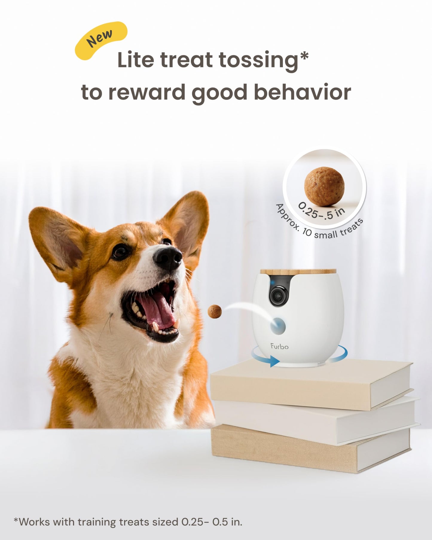 Furbo Mini 360° [New] 2K QHD Pet Camera: Dog & Cat Rotating Treat Dispenser w/Phone App, Smart Indoor Cam with 2-Way Speaker & Night Vision. No Subscription Needed. Standard See, Talk, & Toss Features