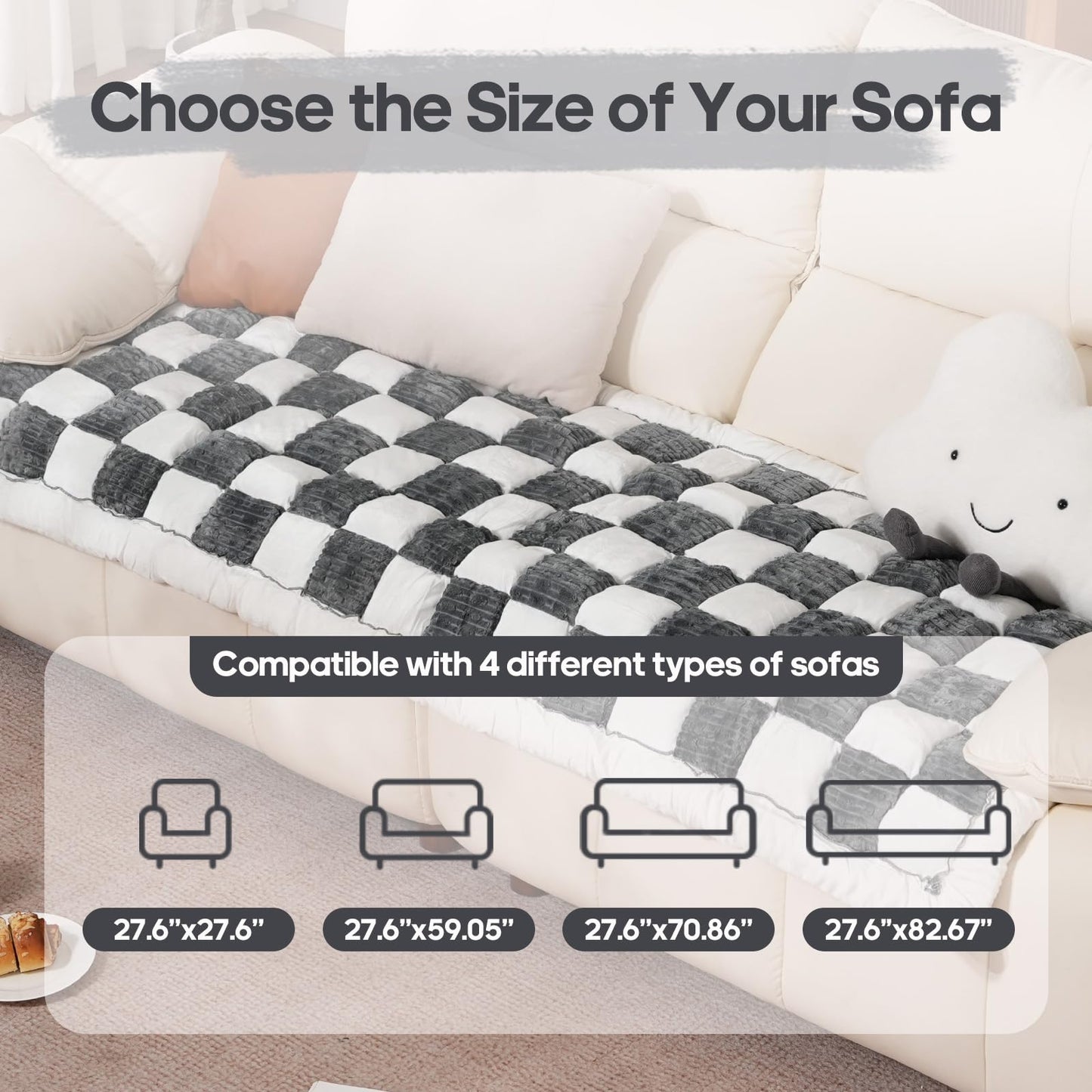 AMZWISE Pet Couch Cover for Sofa Protector, Washable Couch Cover for Dogs, Plaid Reversible Soft Non Slip for Large Dogs(27.6X59.05, Grey)
