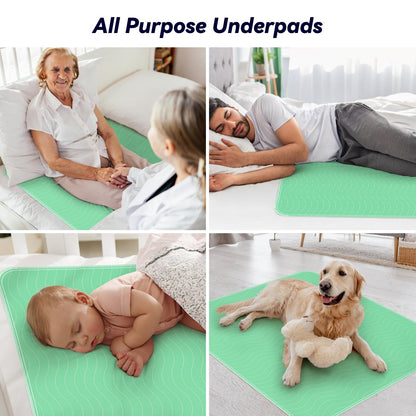 FYGRIP 4 Pack 36” x 36” Extra Heavy Absorbency Washable Underpads, Waterproof Quick Drying Nursing Incontinence Reusable Washable Bed Pee Pads for Dogs, Diaper Changing & Adults, Green