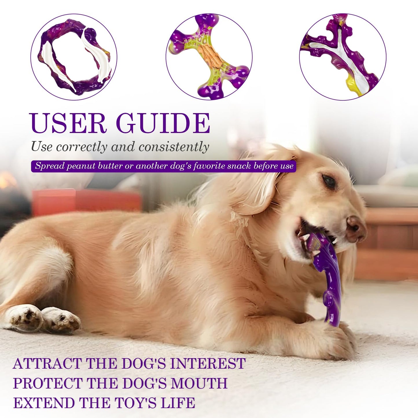 Frienhund Tough Dog Toys for Aggressive Chewers 3 Pack, Indestructible Dog Toy for Large Dogs, Dog Chew Toys to Keep Them Busy, Dog Bones for 15-60lbs Medium/Large Breeds, Interactive Dog Toys