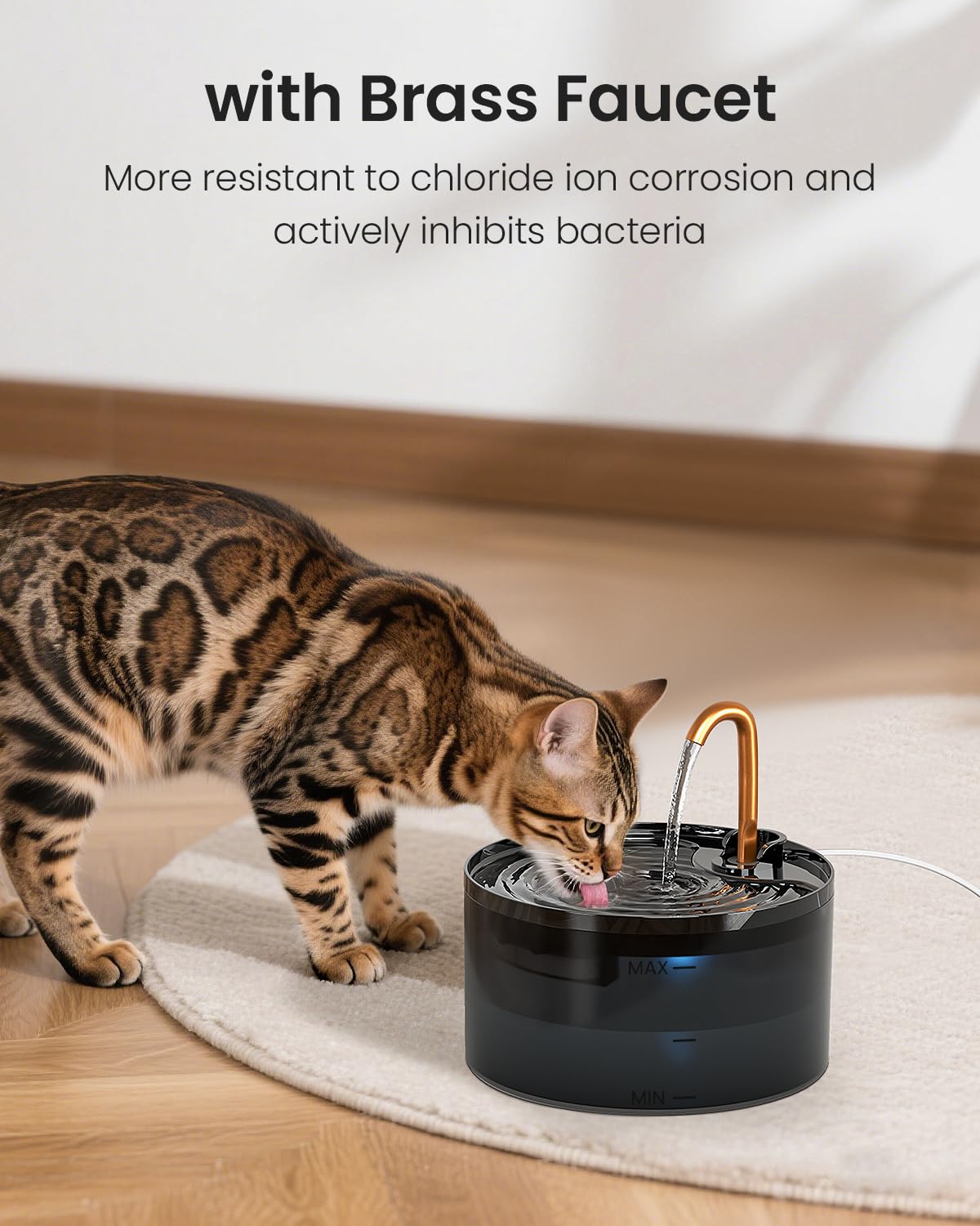 Cat Water Fountain, 71oz/2.1L Cat Fountain for Drinking with Copper Faucet, MISFANS-Designed Pump & Filter, Plastic Automatic Pet Water Fountain Bowl & Dispenser with 3-Pack Replaceable Filters