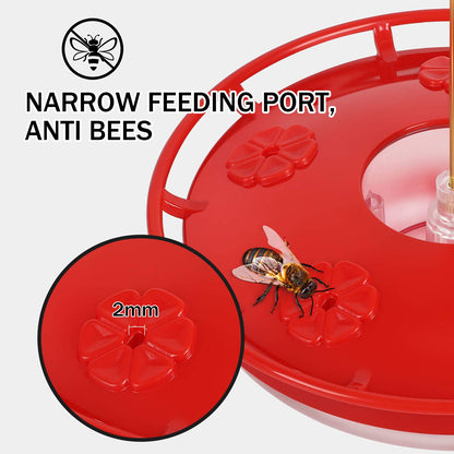 eWonLife 2 Pack Hummingbird Feeders for Outdoors, 16oz Leak-Proof Saucer Humming Bird Feeder with Integrated Ant Moat, Bee Proof 5 Feeding Ports, Brush, Easy Clean & Refill, Hanging Garden Yard Décor