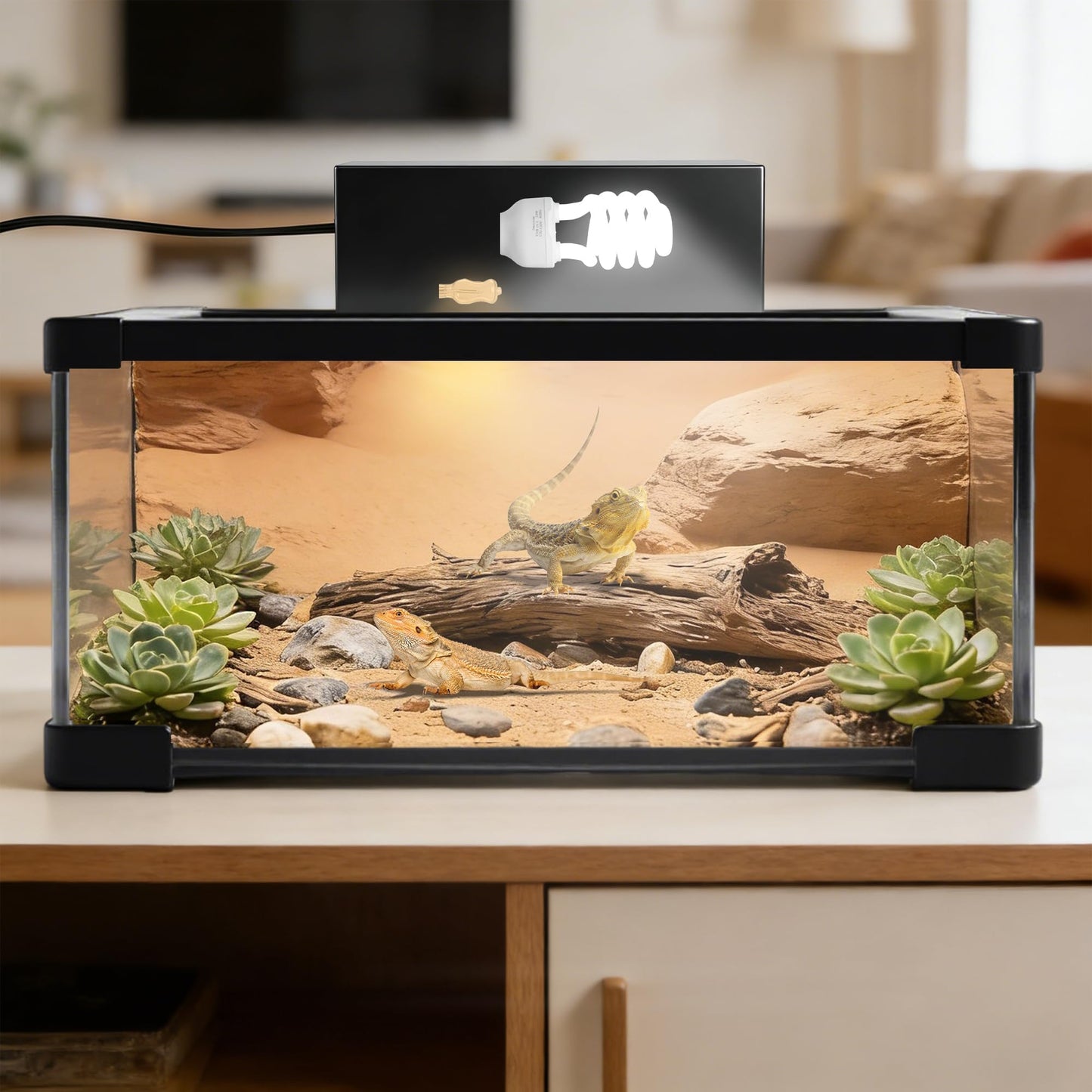 Jaenmsa Dual Reptile Heat Lamp Fixture Max 90W with Separate Switches, 23W 10.0 UVB Light & 2 Pcs 60W Halogen Heat Lamp for Reptiles, Bearded Dragon, Lizard, Turtle, Snake