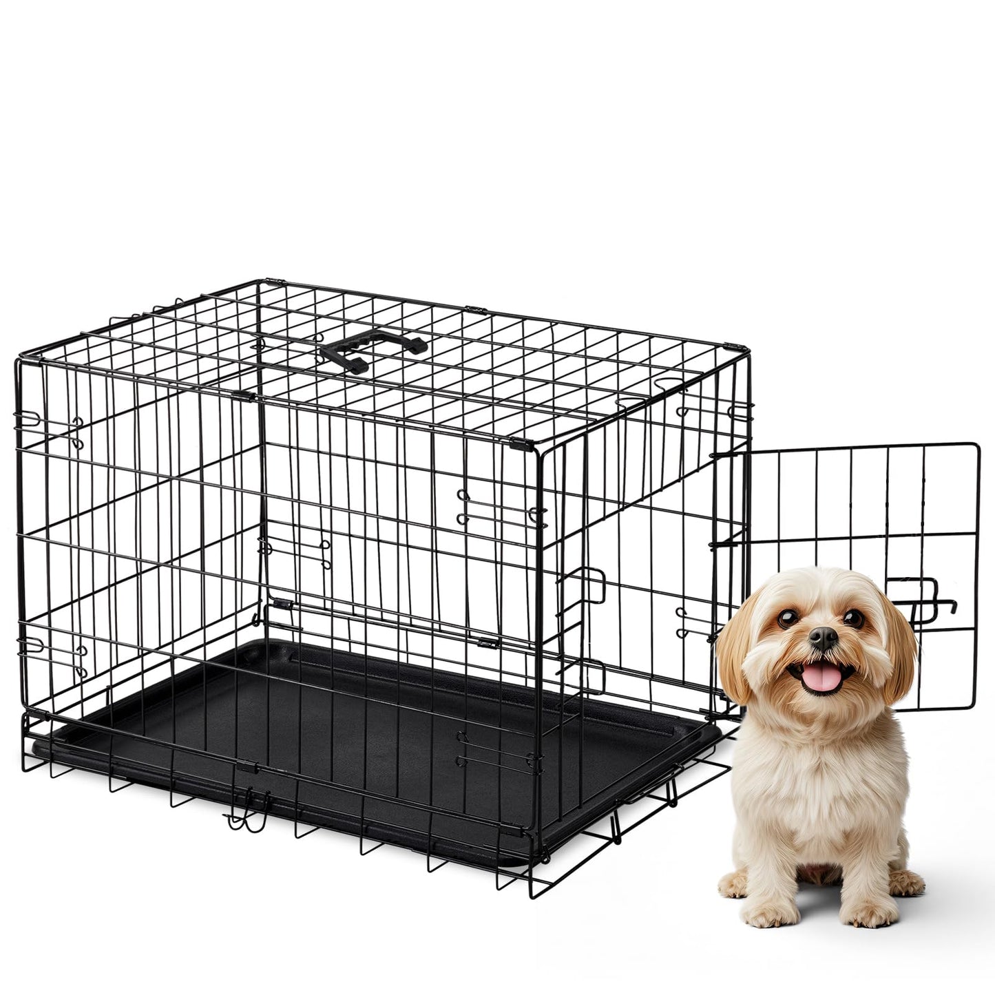 DUMOS Dog Crate, 30 Inch Medium Size Single Door Dog Cage with Plastic Leak-Proof Pan Tray, Folding Small Metal Wire Pet Kennel for Indoor, Outdoor, Travel