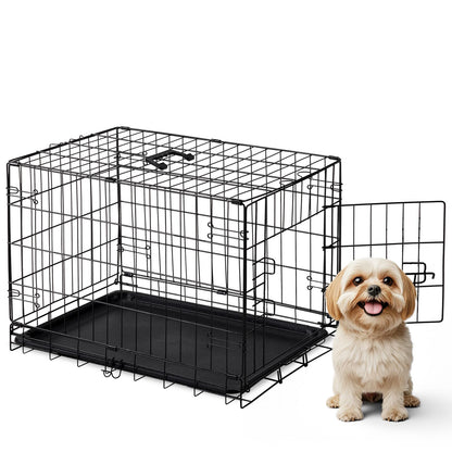 DUMOS Dog Crate, 30 Inch Medium Size Single Door Dog Cage with Plastic Leak-Proof Pan Tray, Folding Small Metal Wire Pet Kennel for Indoor, Outdoor, Travel