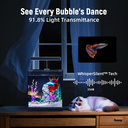 Betta Fish Tank, 2 Gallon All-in-One Aquarium Kit with Filtration & LED Light, Self-Cleaning Aquarium for Beginners, Kids, Gifts for Men，Teen Boys