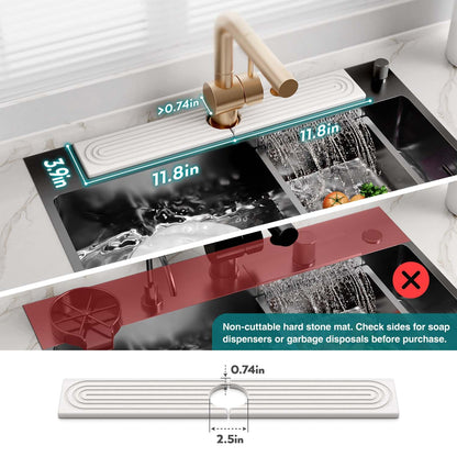 Eormoe Faucet Mat for Kitchen Sink – Diatomite Stone Drying Mat & Sink Protector, Prevent Moisture – Sink Splash Guard Water-Absorbing Stone Tray for Bathroom Counter (Light Grey,23.6" x 3.9")
