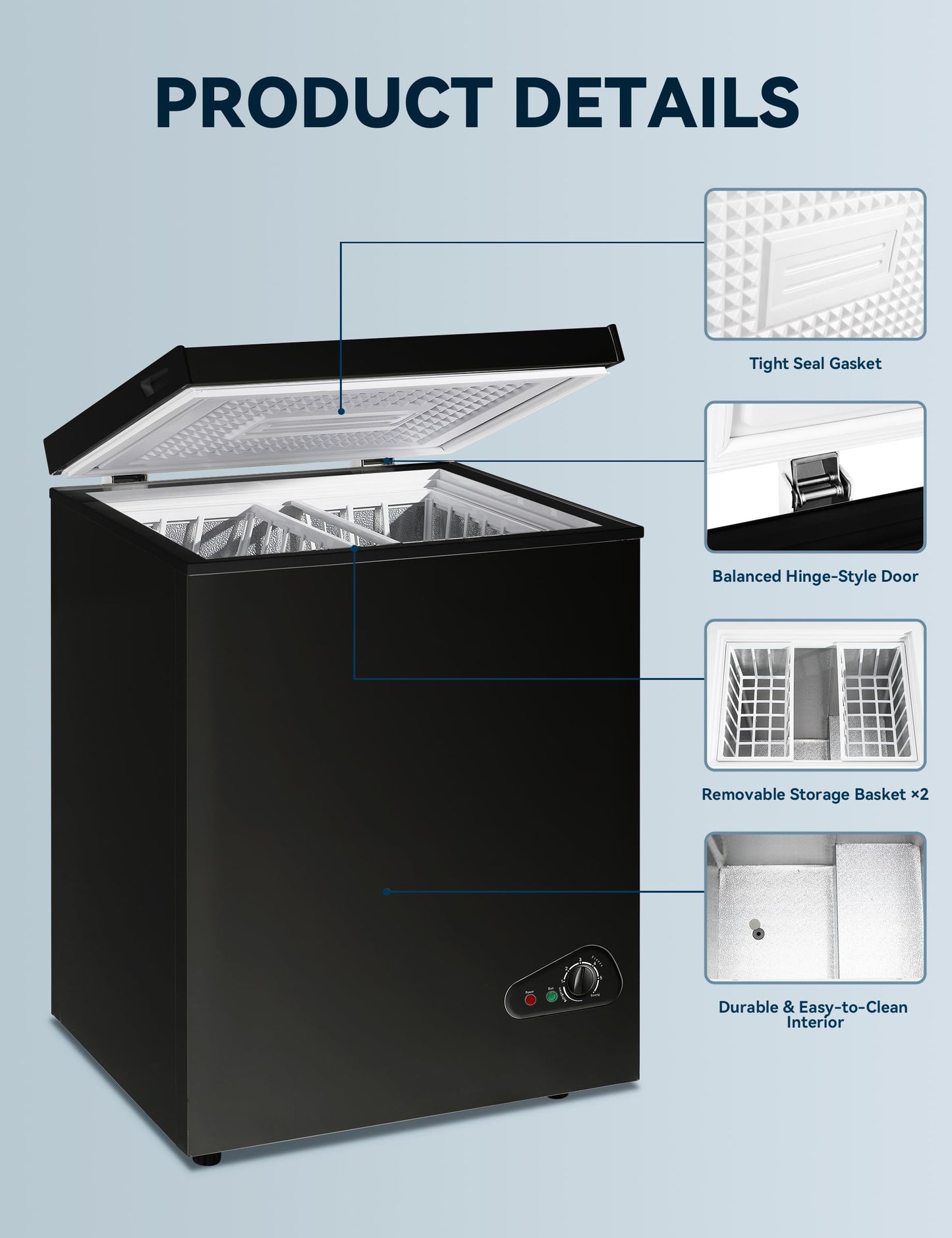 7.0 Cu Ft Chest Freezer - Energy Saving Quiet Top Open Door Mini Freezer Adjustable 6 Thermostat - Compact Small Deep Freezer w/Removable Basket and Defrost Water Drain for Home/Apartment/Garage