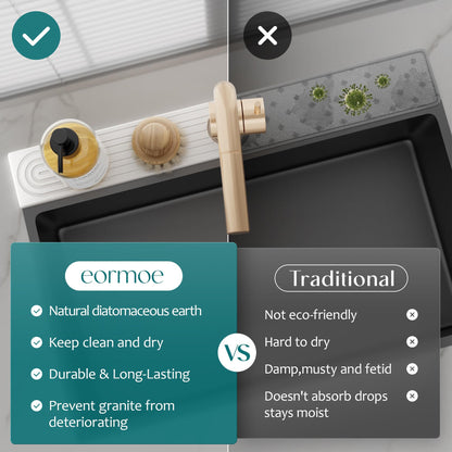 Eormoe Faucet Mat for Kitchen Sink – Diatomite Stone Drying Mat & Sink Protector, Prevent Moisture – Sink Splash Guard Water-Absorbing Stone Tray for Bathroom Counter (Light Grey,23.6" x 3.9")