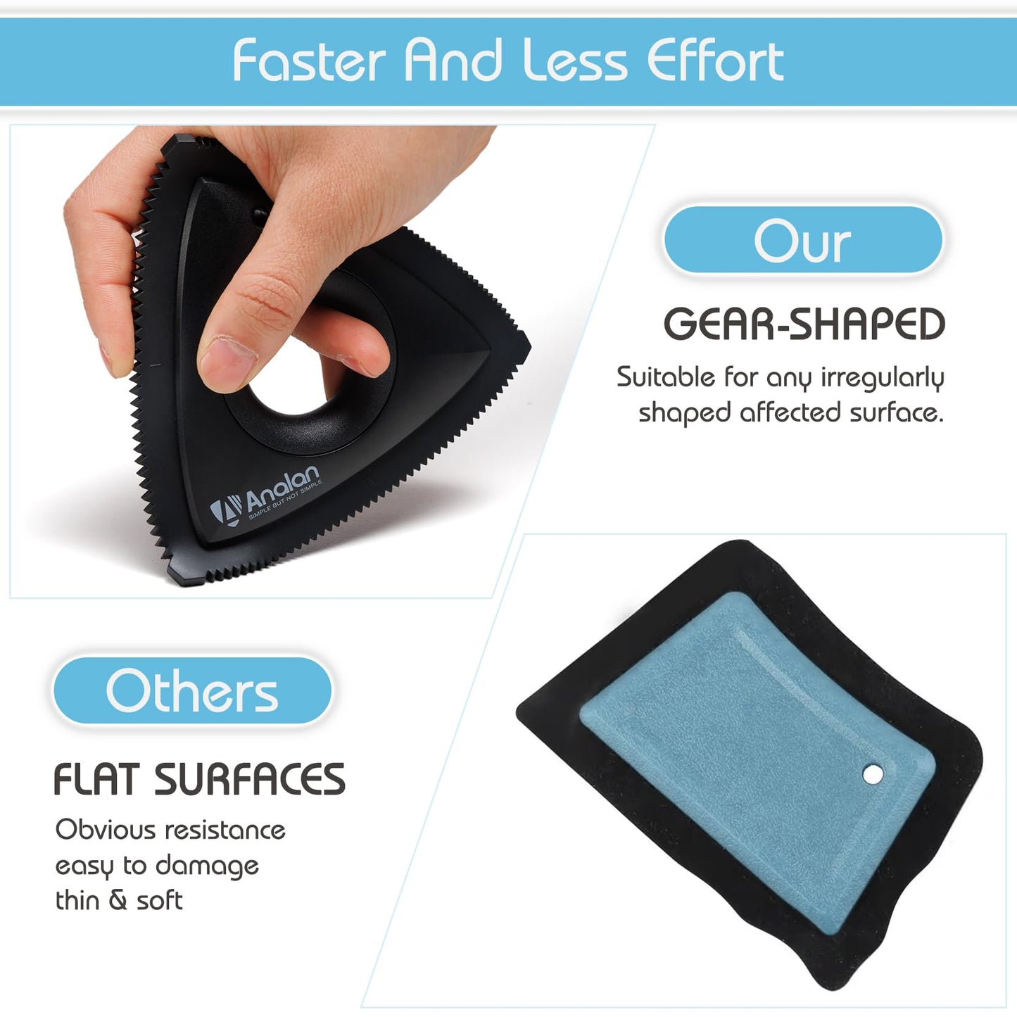 Analan Mini Pet Hair Remover for Car Detailing Supplies, Carpet Dog Hair Remover for Car Interior, Triangle Dog Hair Remover for Auto Detailing, Couch, Furniture, Lint, Carpet (Jet Black)