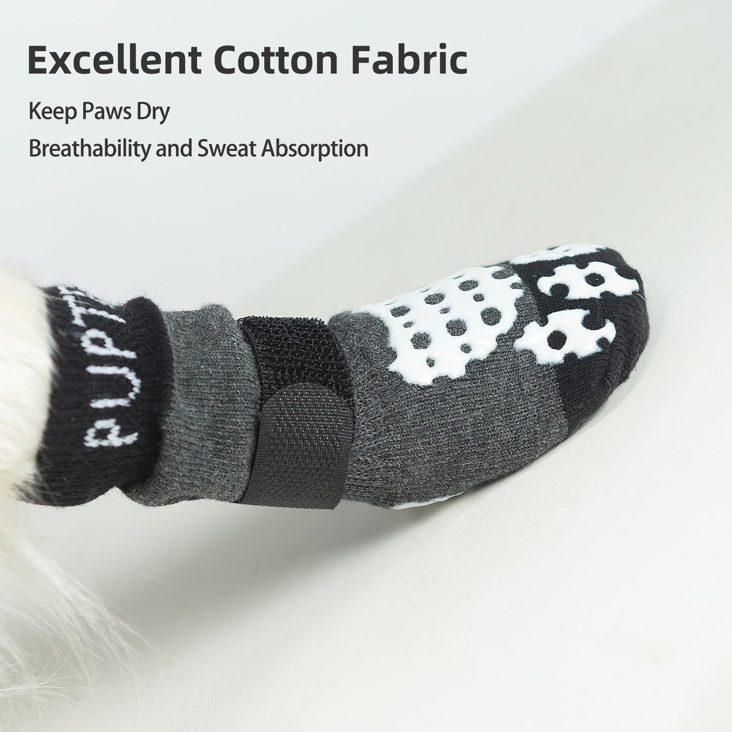 PUPTECK Anti-Slip Dog Socks with Double Sides Grips for Small Medium Large Dogs Hardwood Floors Prevents Licking, Dog Shoes for Hot Pavement Traction Control Paw Protector for Senior Dogs, Grey S