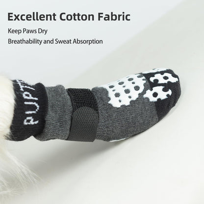 PUPTECK Anti-Slip Dog Socks with Double Sides Grips for Small Medium Large Dogs Hardwood Floors Prevents Licking, Dog Shoes for Hot Pavement Traction Control Paw Protector for Senior Dogs, Grey S