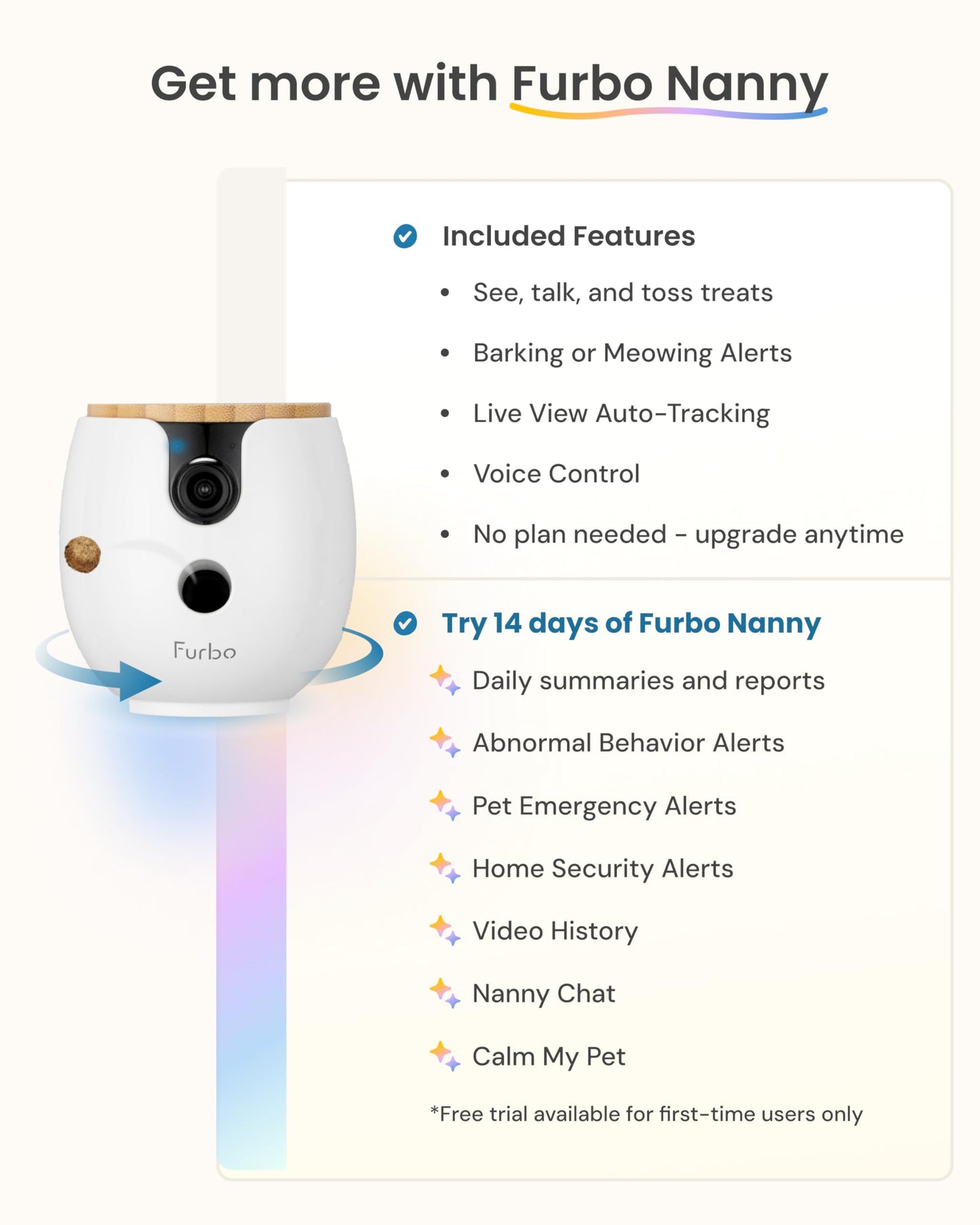 Furbo Mini 360° [New] 2K QHD Pet Camera: Dog & Cat Rotating Treat Dispenser w/Phone App, Smart Indoor Cam with 2-Way Speaker & Night Vision. No Subscription Needed. Standard See, Talk, & Toss Features