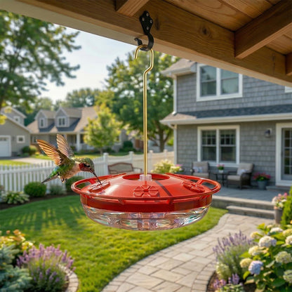 eWonLife 2 Pack Hummingbird Feeders for Outdoors, 16oz Leak-Proof Saucer Humming Bird Feeder with Integrated Ant Moat, Bee Proof 5 Feeding Ports, Brush, Easy Clean & Refill, Hanging Garden Yard Décor