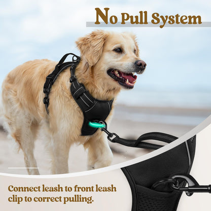 rabbitgoo Dog Harness No Pull with 2 Leash Clips, Adjustable Soft Padded, Reflective Oxford No Choke Pet Vest with Easy Control Handle for Large Dogs, Black, XL