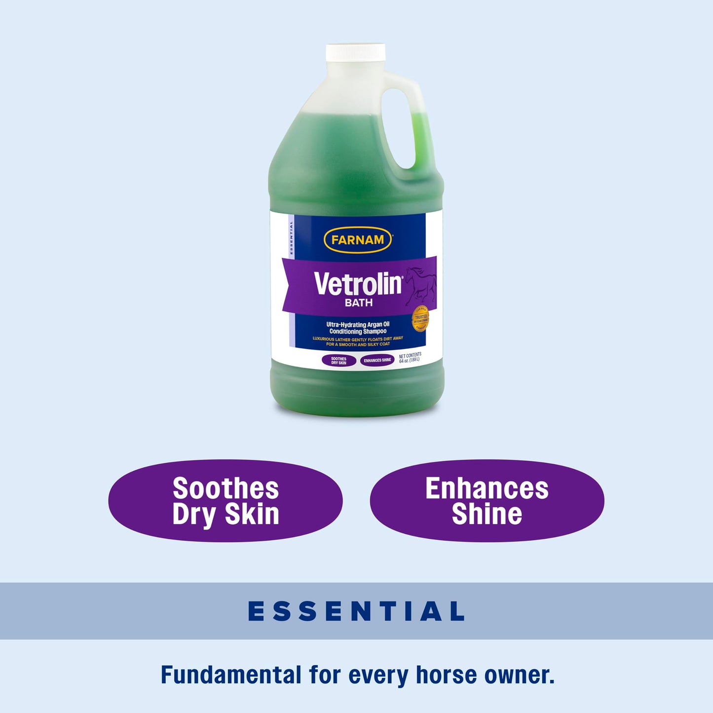 Farnam Vetrolin Bath, Ultra-Hydrating Argan Oil Conditioning Shampoo, Enhances Shine, Soothes Dry Skin, for Horses and Dogs, 64 oz.