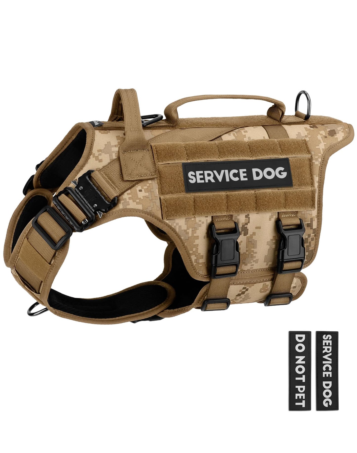 PETNANNY Tactical Dog Harness - No-Pull Service Vest for Large Breeds, with Hook & Loop Patch Panel & MOLLE System | Padded Handle for Walking, Hiking & Training (Desert Camo,L)