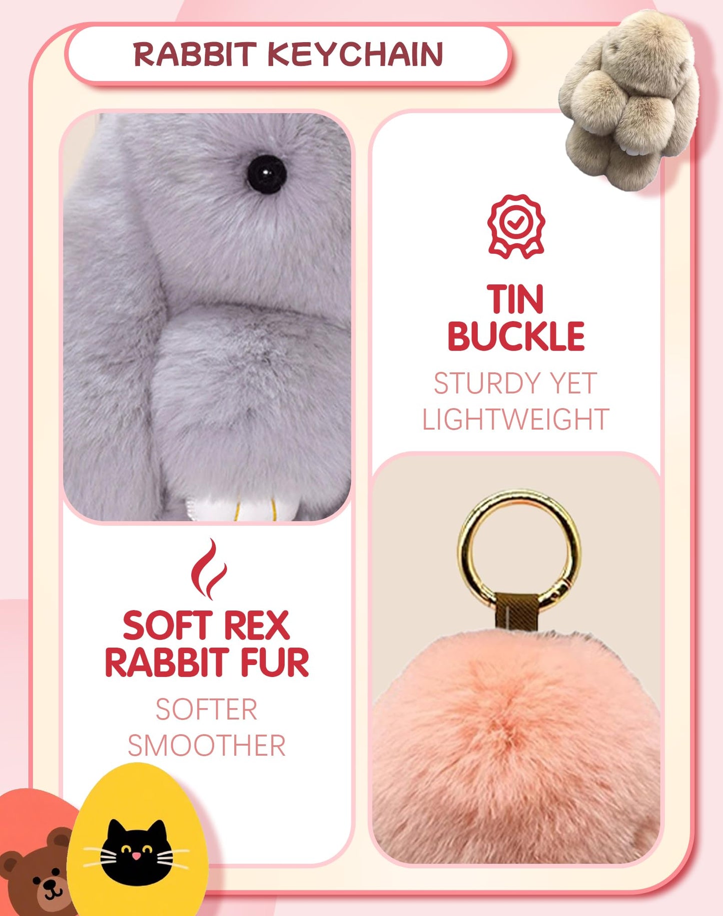 Bunny Keychain with Tin – Handmade Soft Plush Bunny Charm for Keys, Bags & Backpacks, Fluffy Bunny Keychain Plush Gift (Tin Box, Purple)