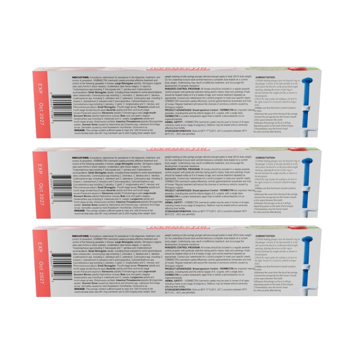 Ivermectin Horse Paste 1.87% – Apple Flavored – 6.08g Tube – for Horses Up to 1250 lb