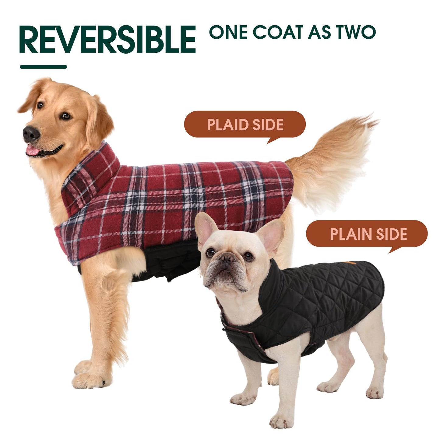 Kuoser Waterproof Dog Coat, Reversible Dog Jacket for Small Dogs, Adjustable Durable Doggie Winter Coat Warm Cozy Puppy Cold Weather Apparel from Small to Large Breed, Red S