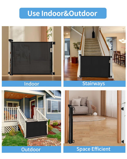 Veraste Retractable Baby Gate for Doorways and Stairs, Mesh Safety Gate for Pet, Indoor & Outdoor Use, One-Hand Operation, Easy Installation, 33.6" Tall, Expands to 55" Wide（Black,33.6"x55"