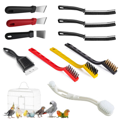DINTSTYLE 11-Piece Set Bird Cage Cleaner,Small Animal cage Cleaning Tool Plastic and Stainless Steel Cleaning Brush Long Handle Cleaning Brush Spatula Bird Cleaning Bird Drops Multipurpose Cleaning
