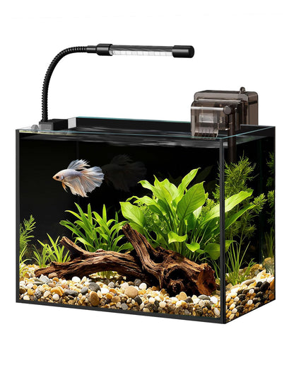 Glass Fish Tank Kit, 2.5 Gallon Betta Fish Tank Aquarium Starter Kit with Filter, Lights, Lid, for Betta, Goldfish, Small Fish or shrimg