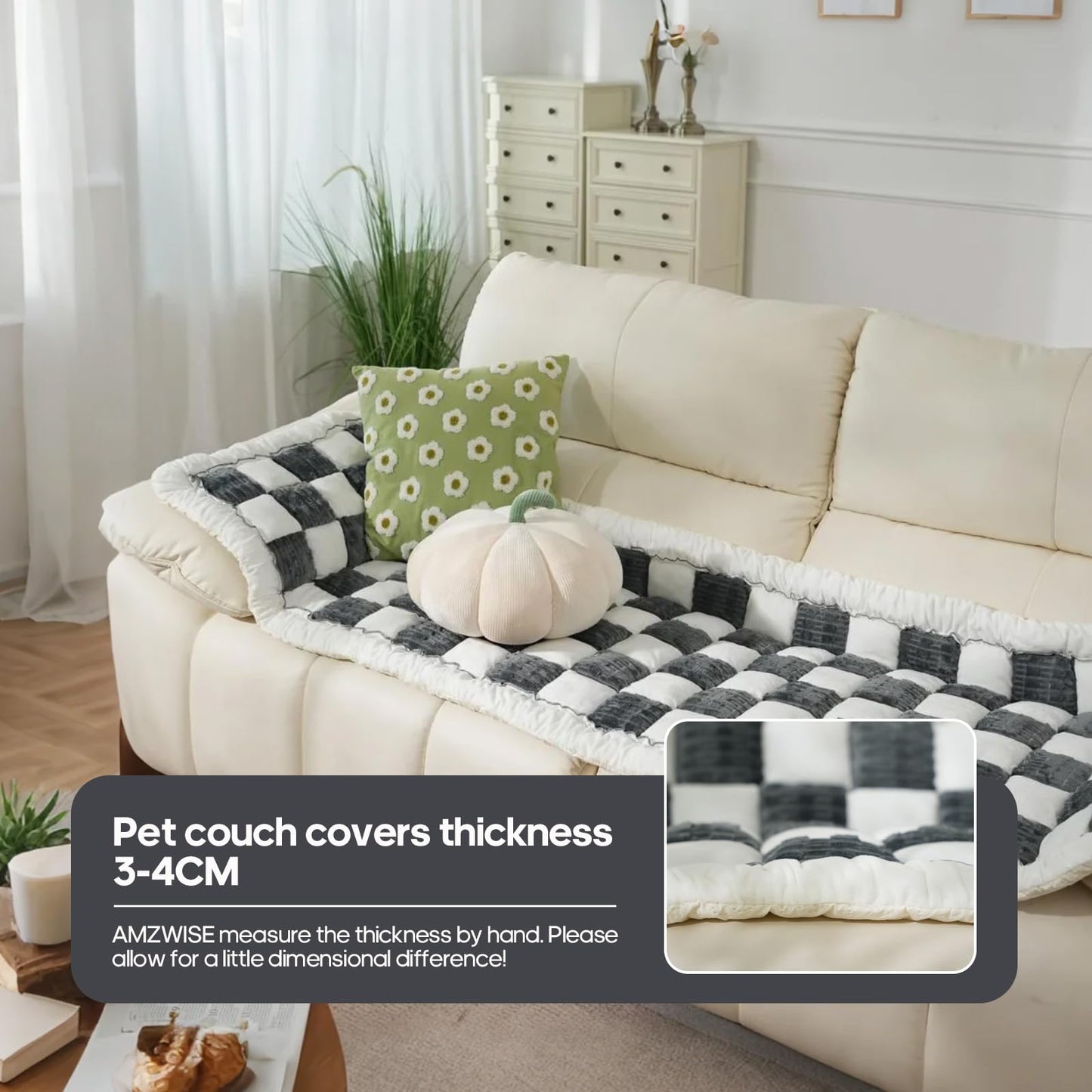 AMZWISE Pet Couch Cover for Sofa Protector, Washable Couch Cover for Dogs, Plaid Reversible Soft Non Slip for Large Dogs(27.6X59.05, Grey)
