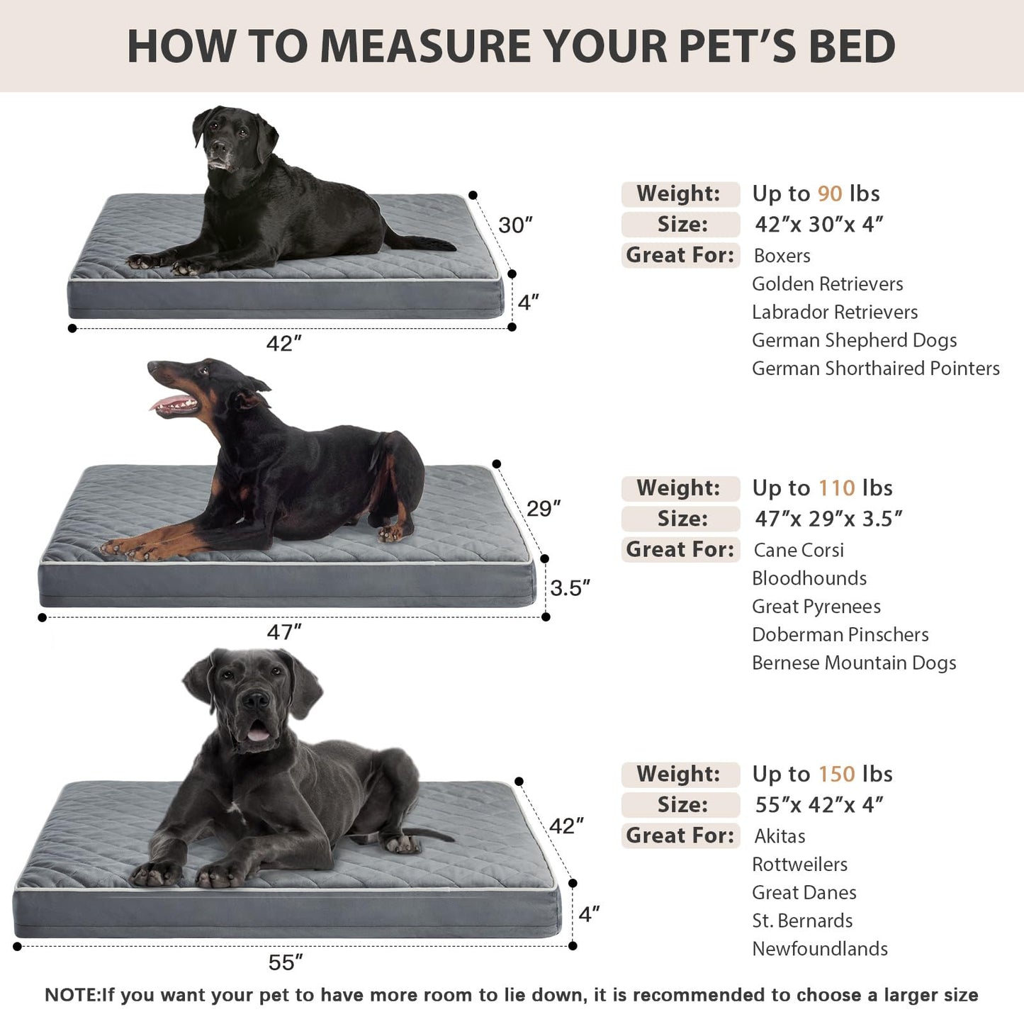 WNPETHOME Orthopedic XL Dog Beds Large Sized Dog, Waterproof Extra Large Dogs Bed with Removable Washable Cover, Multi-Needle Quilting Dogs Crate Bed