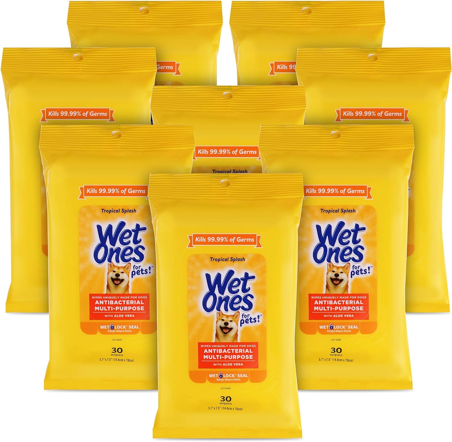 Wet Ones for Pets Multi-Purpose Dog Wipes with Aloe Vera, 30 Count - 8 Pack | Dog Wipes for All Dogs in Tropical Splash Scent, Wet Ones Wipes with Wet Lock Seal