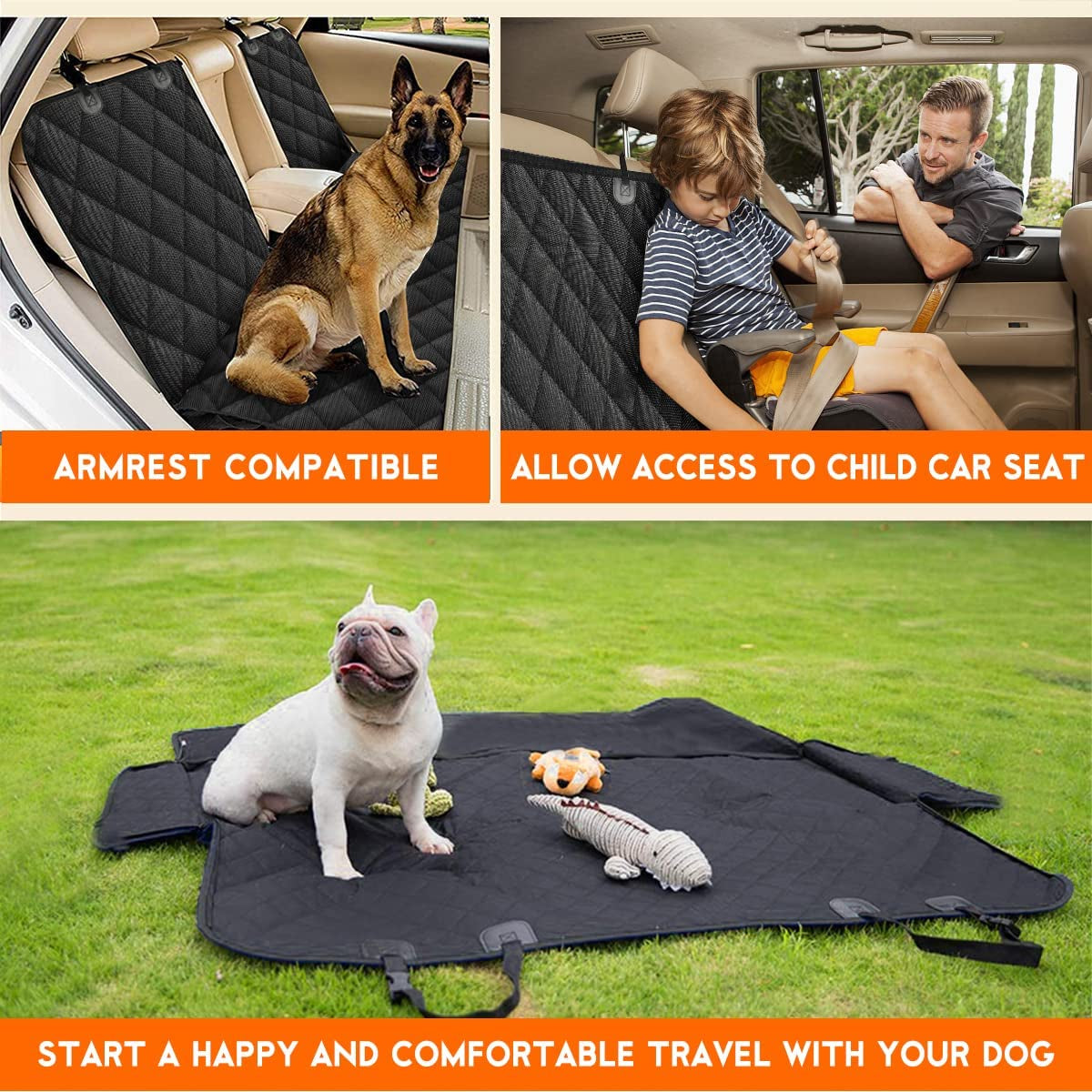 Dog Car Cover for Back Seat Pet Protector Waterproof Bench Car Seat Cover, Nonslip Rear Seat Cover Fits Middle Armrest for Most Cars Trucks Suvs - Grey