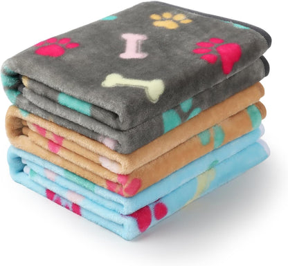 Luciphia 1 Pack 3 Blankets Fluffy Premium Fleece Pet Blanket Flannel Paw Bone Printed Throw for Dog Cat(Small 23X16'', Purple/Pink/White)